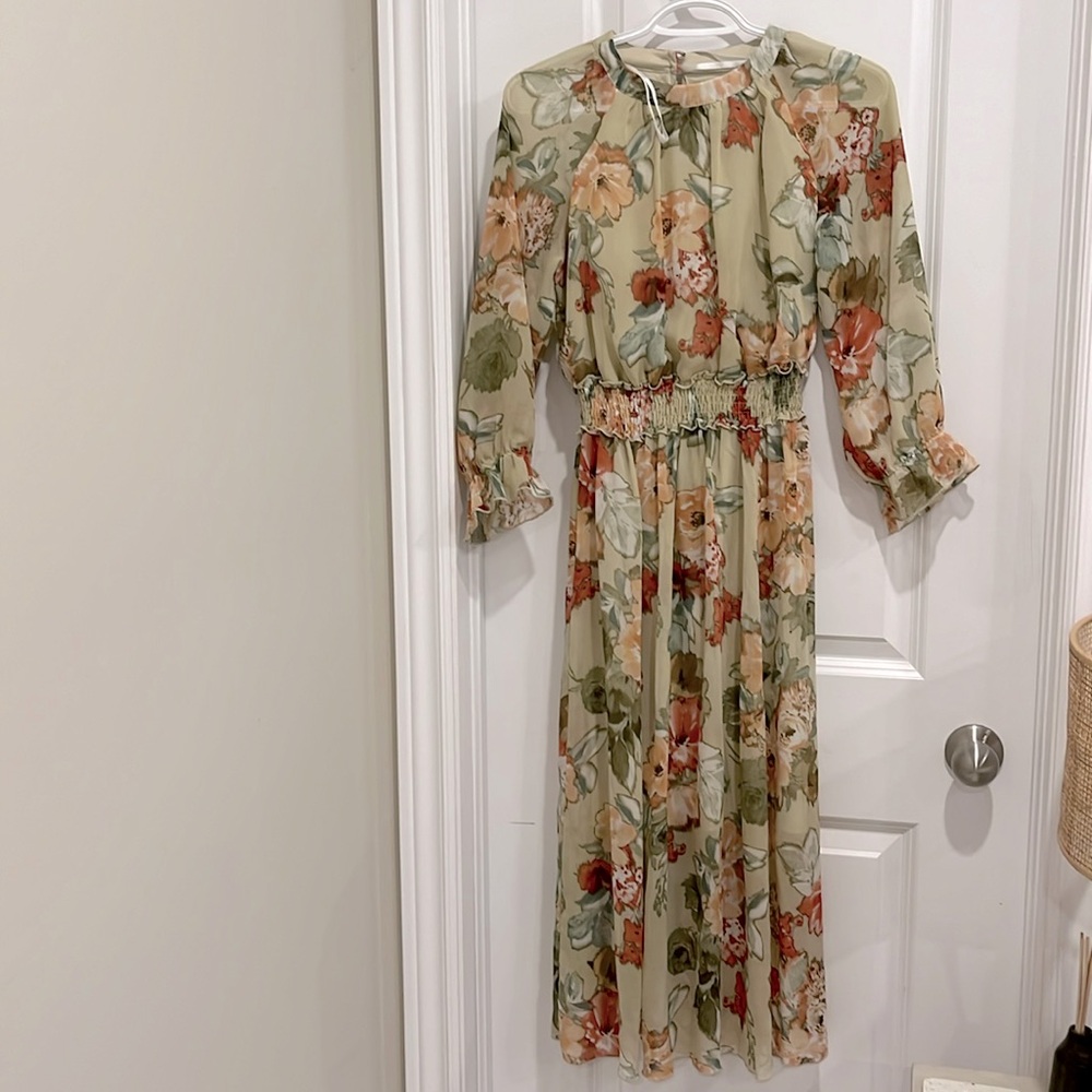Tropical print midi dress